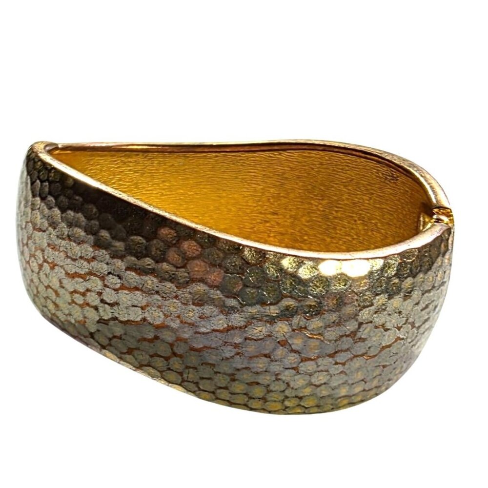 Hinged Bracelet Hammered Mixed tone Metal Oval Clamper neutral womens jewelry